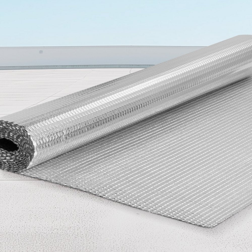 VEVOR Double Reflective Insulation Roll, Air Bubble Film Radiant Barrier, 3.2 mm 48 in x 10 ft, Double-Sided Aluminum Foil Bubble Heat Reflective Shield, Thermal Insulation Roll for Window RV Roof