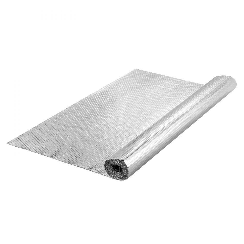 VEVOR Double Reflective Insulation Roll, Air Bubble Film Radiant Barrier, 3.2 mm 48 in x 10 ft, Double-Sided Aluminum Foil Bubble Heat Reflective Shield, Thermal Insulation Roll for Window RV Roof
