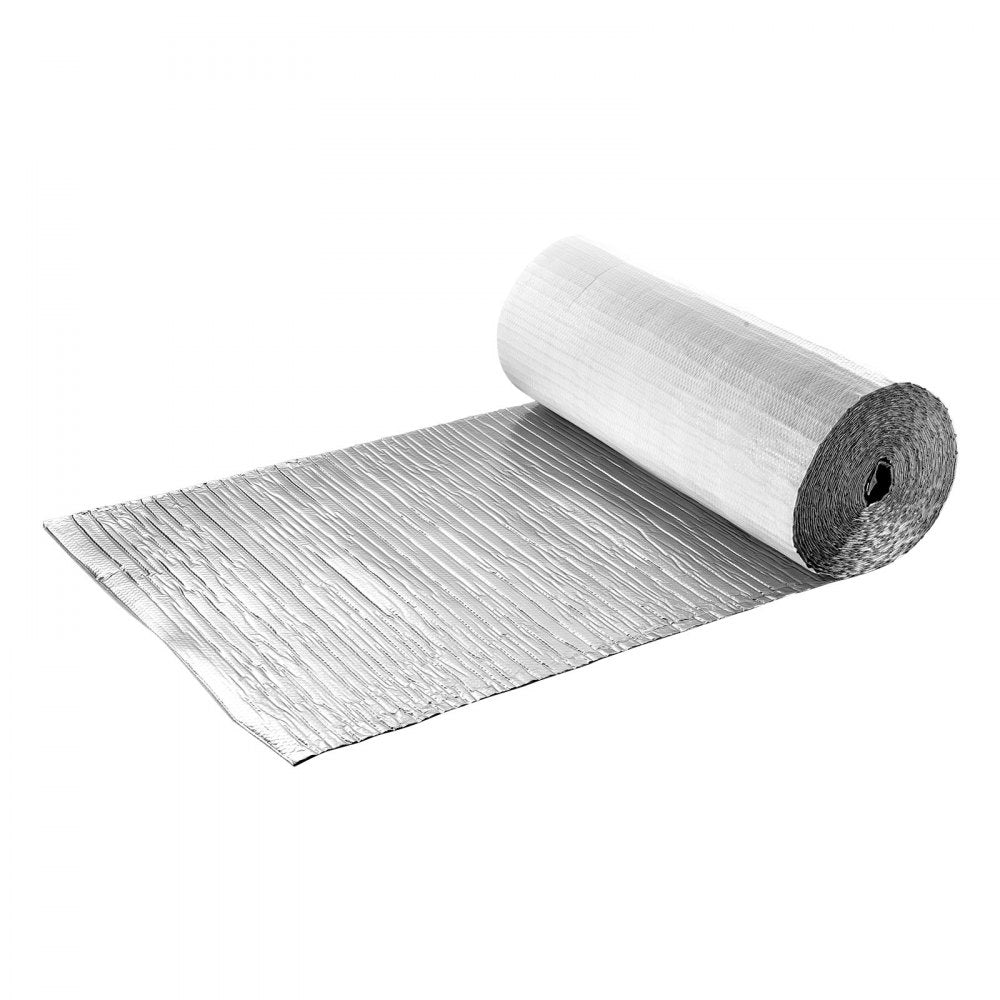 VEVOR Reflective Insulation Roll, Double-Layer Air Bubble Radiant Barrier, 6mm 48 in x 100 ft, Aluminum Foil White PE Film Heat Reflective Shield, Thermal Insulation Roll for Garage Door Window RV Roofs