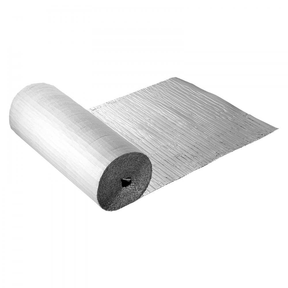 VEVOR Reflective Insulation Roll, Double-Layer Air Bubble Radiant Barrier, 6mm 48 in x 100 ft, Aluminum Foil White PE Film Heat Reflective Shield, Thermal Insulation Roll for Garage Door Window RV Roofs