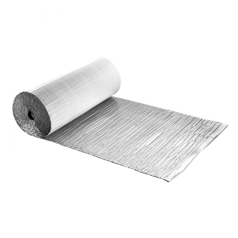 VEVOR Reflective Insulation Roll, Double-Layer Air Bubble Radiant Barrier, 6mm 48 in x 100 ft, Aluminum Foil White PE Film Heat Reflective Shield, Thermal Insulation Roll for Garage Door Window RV Roofs