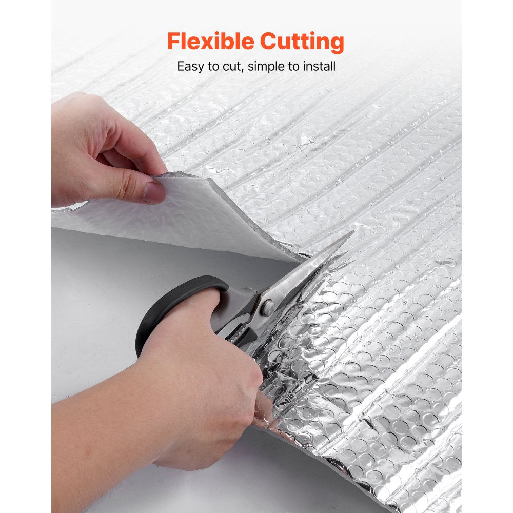 VEVOR Double Reflective Insulation Roll, Double-Sided Aluminum Foil Radiant Barrier, 6mm 48 in x 100 ft, Dual-Layer Air Bubble Heat Reflective Shield, Thermal Insulation Roll for Garage Door Window RV Roofs