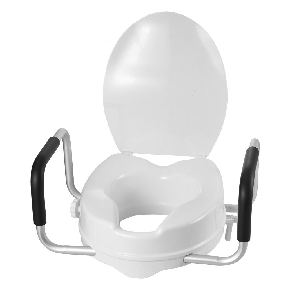 VEVOR Raised Toilet Seat with Arms, 300 lbs Load Capacity, 4-Inch Lift Height, Widened Commode Elevated Toilet Seat Riser with Padded Handles for Seniors, Elderly, Handicap, Disabled, and Adults Use