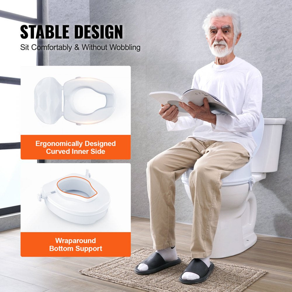 VEVOR Raised Toilet Seat, 4" Height Raised, 300 lbs Weight Capacity, Universal Toilet Seat Riser, Screw Rod Locking, with Toilet Seat, for Elderly, Handicap, Patient, Pregnant, Medical