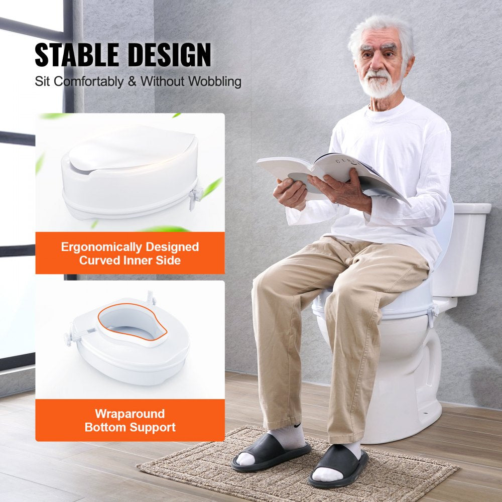 VEVOR Raised Toilet Seat, 6" Height Raised, 300 lbs Weight Capacity, Universal Toilet Seat Riser, Screw Rod Locking, with Toilet Seat, for Elderly, Handicap, Patient, Pregnant, Medical