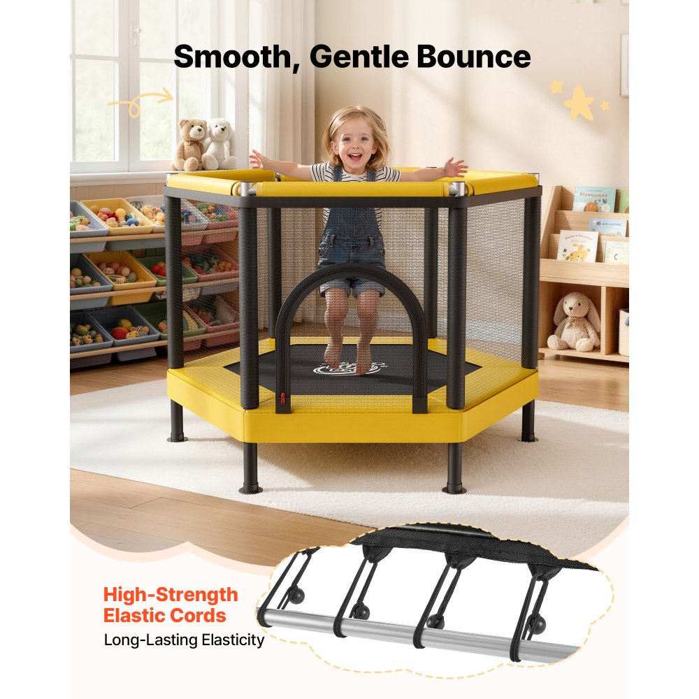 VEVOR Trampoline for Kids, Toddler Mini Trampoline, 132 lbs Capacity Indoor Outdoor Play Toys with Enclosure Net and Basketball Hoop, Easy to Assemble, Christmas Toys Birthday Gifts for Girls Boys