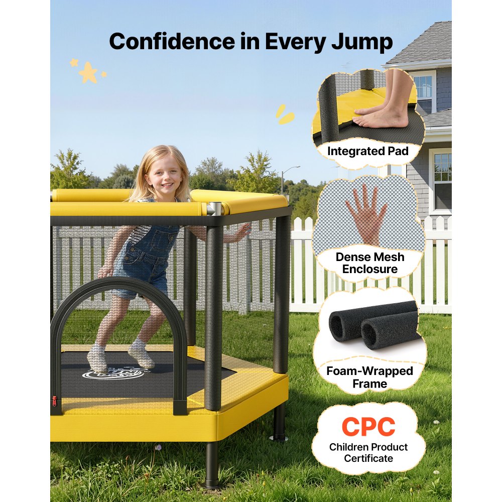 VEVOR Trampoline for Kids, Toddler Mini Trampoline, 132 lbs Capacity Indoor Outdoor Play Toys with Enclosure Net and Basketball Hoop, Easy to Assemble, Christmas Toys Birthday Gifts for Girls Boys