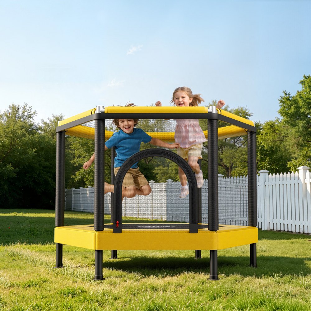 VEVOR Trampoline for Kids, Toddler Mini Trampoline, 132 lbs Capacity Indoor Outdoor Play Toys with Enclosure Net and Basketball Hoop, Easy to Assemble, Christmas Toys Birthday Gifts for Girls Boys