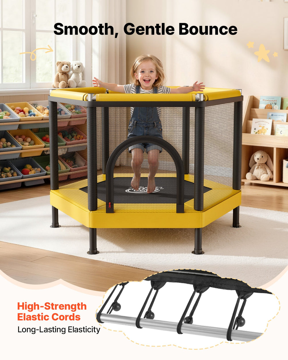 VEVOR Trampoline for Kids, Toddler Mini Trampoline, 132 lbs Capacity Indoor Outdoor Play Toys with Enclosure Net and Basketball Hoop, Easy to Assemble, Christmas Toys Birthday Gifts for Girls Boys
