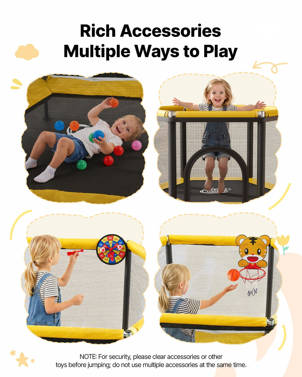 VEVOR Trampoline for Kids, Toddler Mini Trampoline, 132 lbs Capacity Indoor Outdoor Play Toys with Enclosure Net and Basketball Hoop, Easy to Assemble, Christmas Toys Birthday Gifts for Girls Boys