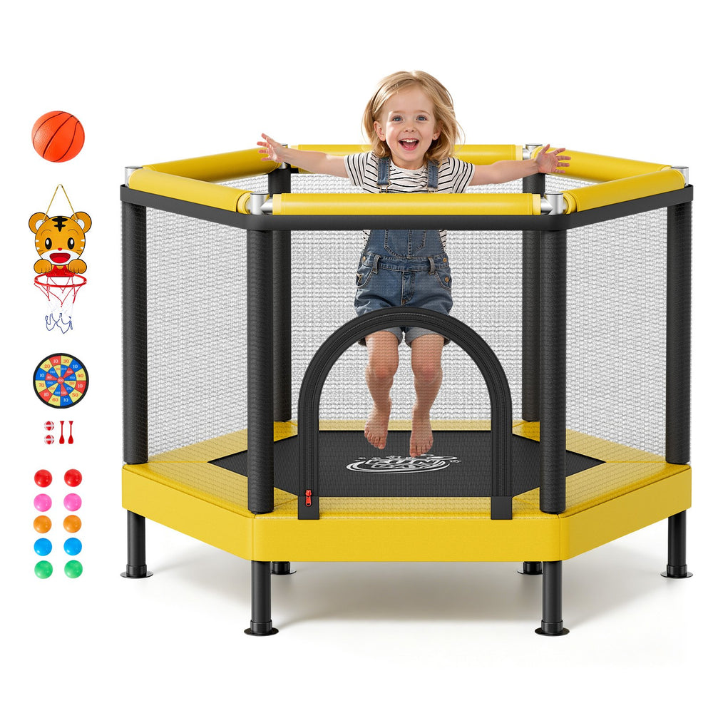 VEVOR Trampoline for Kids, Toddler Mini Trampoline, 132 lbs Capacity Indoor Outdoor Play Toys with Enclosure Net and Basketball Hoop, Easy to Assemble, Christmas Toys Birthday Gifts for Girls Boys