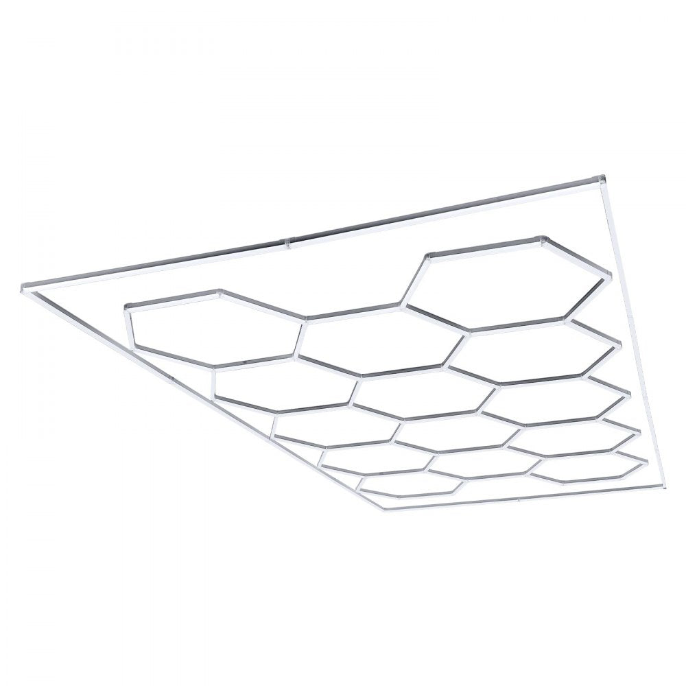 VEVOR Hexagon Garage Lights 720W 86400LM 6500K 14 Grid Systems LED Light, Bright Honeycomb Hex Car Detailing Lighting, with Rectangle Frame, Easy Install, for Garage, Warehouse, Workshop, Shop, Gym
