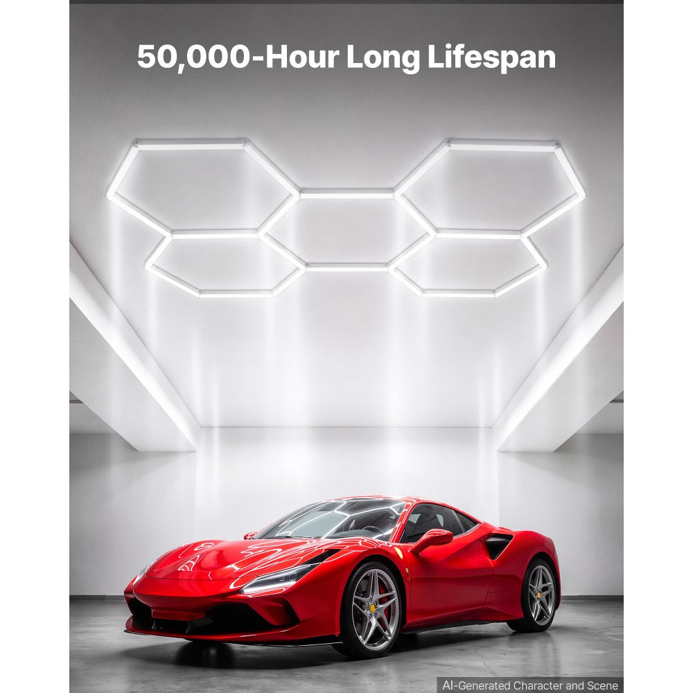 VEVOR Hexagon Garage Lights 240W 28800LM 6500K 5 Grid Systems LED Light, Bright Honeycomb Hex Car Detailing Lighting, Easy Install, Durable PC Material, for Garage, Warehouse, Workshop, Shop, Gym