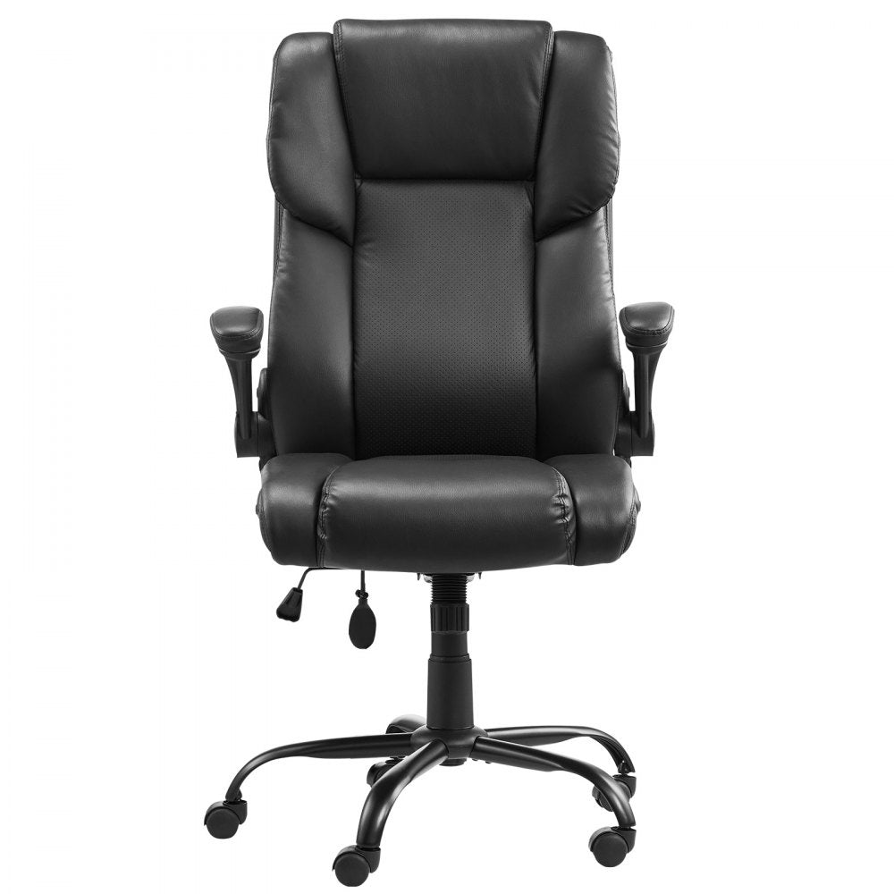 VEVOR Executive Office Chair with Lumbar Support, 300lb Capacity Office Chair with Flip-up Armrests & Lumbar Pillow, Height Adjustable Ergonomic Chair, PU Leather Reclining Home Office Desk Chairs