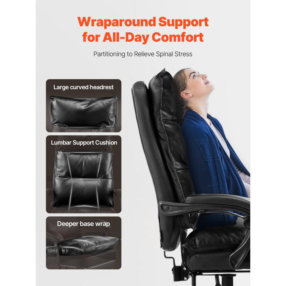 VEVOR Executive Office Chair with Footrest, 400lb Capacity Office Chair with Lumbar Pillow, Heavy Duty Ergonomic Chair, Height Adjustable PU Leather Reclining Home Office Desk Chairs