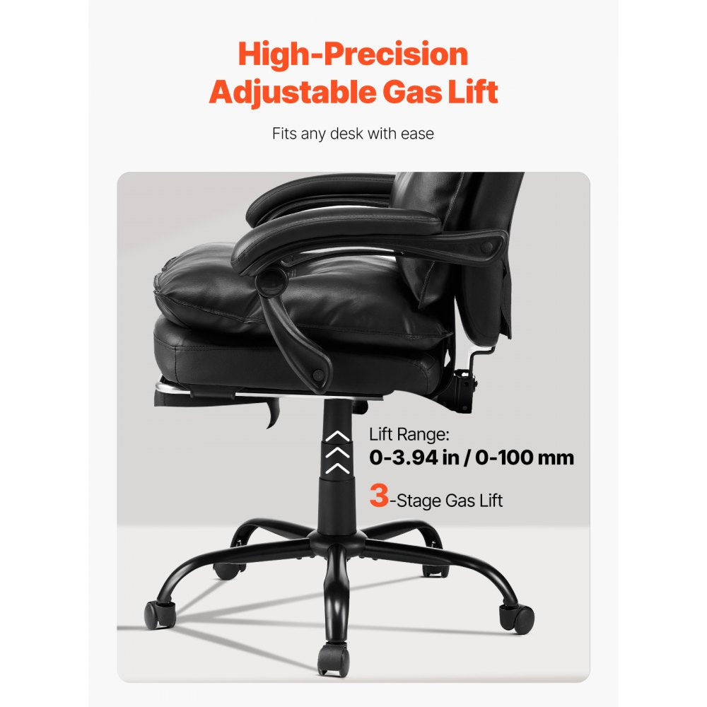 VEVOR Executive Office Chair with Footrest, 400lb Capacity Office Chair with Lumbar Pillow, Heavy Duty Ergonomic Chair, Height Adjustable PU Leather Reclining Home Office Desk Chairs