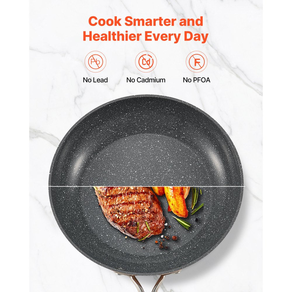 VEVOR Frying Pan Skillet, Aluminum Egg Fry Pans, 3 Piece (8, 10, 12 in), Nonsitck Ceramic Heavy-Duty Skillets with Heat-Resistant Handle, Chef's Cookware, for Oven, Gas, Electric, Induction, Grey