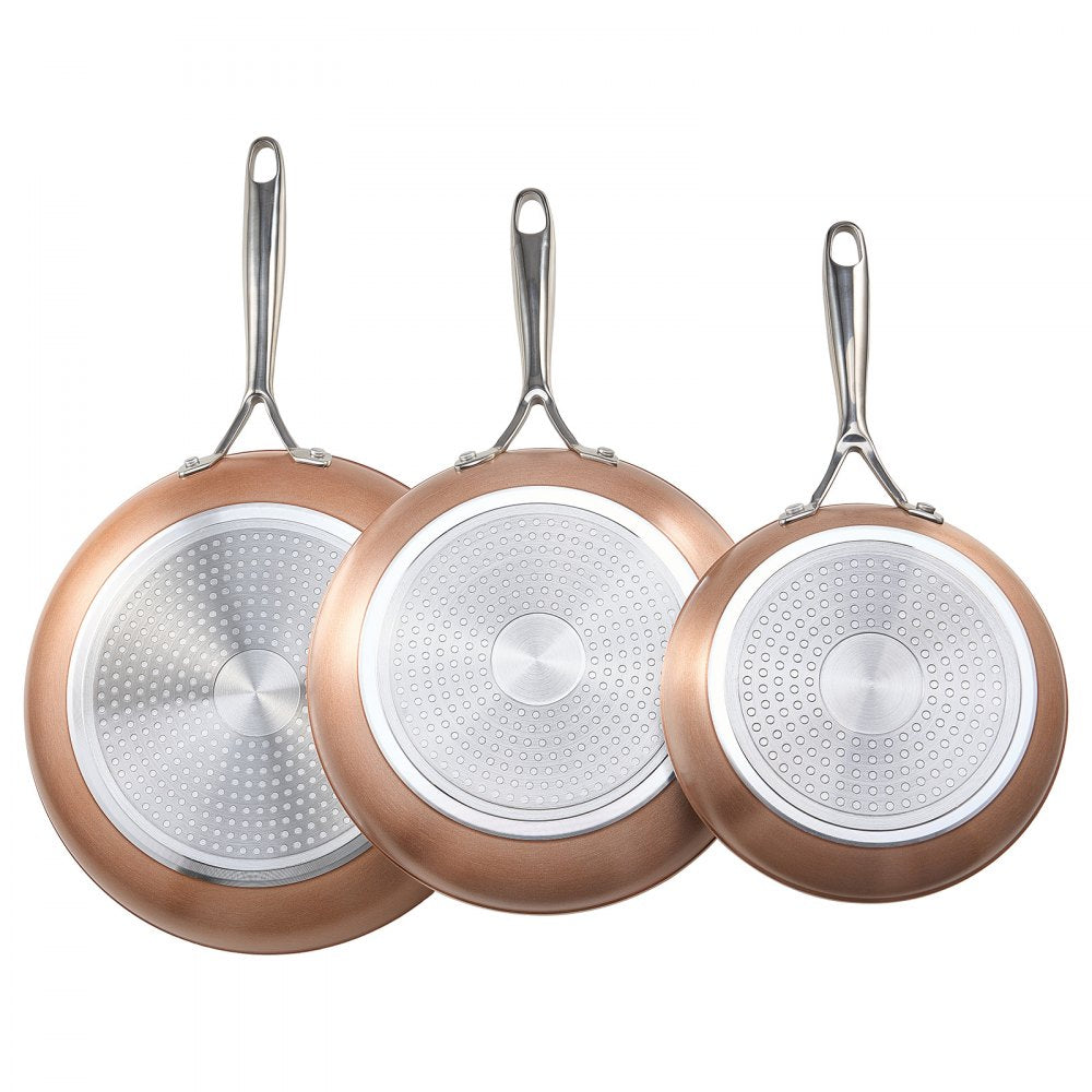 VEVOR Frying Pan Skillet, Aluminum Egg Fry Pans, 3 Piece (8, 10, 12 in), Nonsitck Ceramic Heavy-Duty Skillets with Heat-Resistant Handle, Chef's Cookware, for Oven, Gas, Electric, Induction, Grey