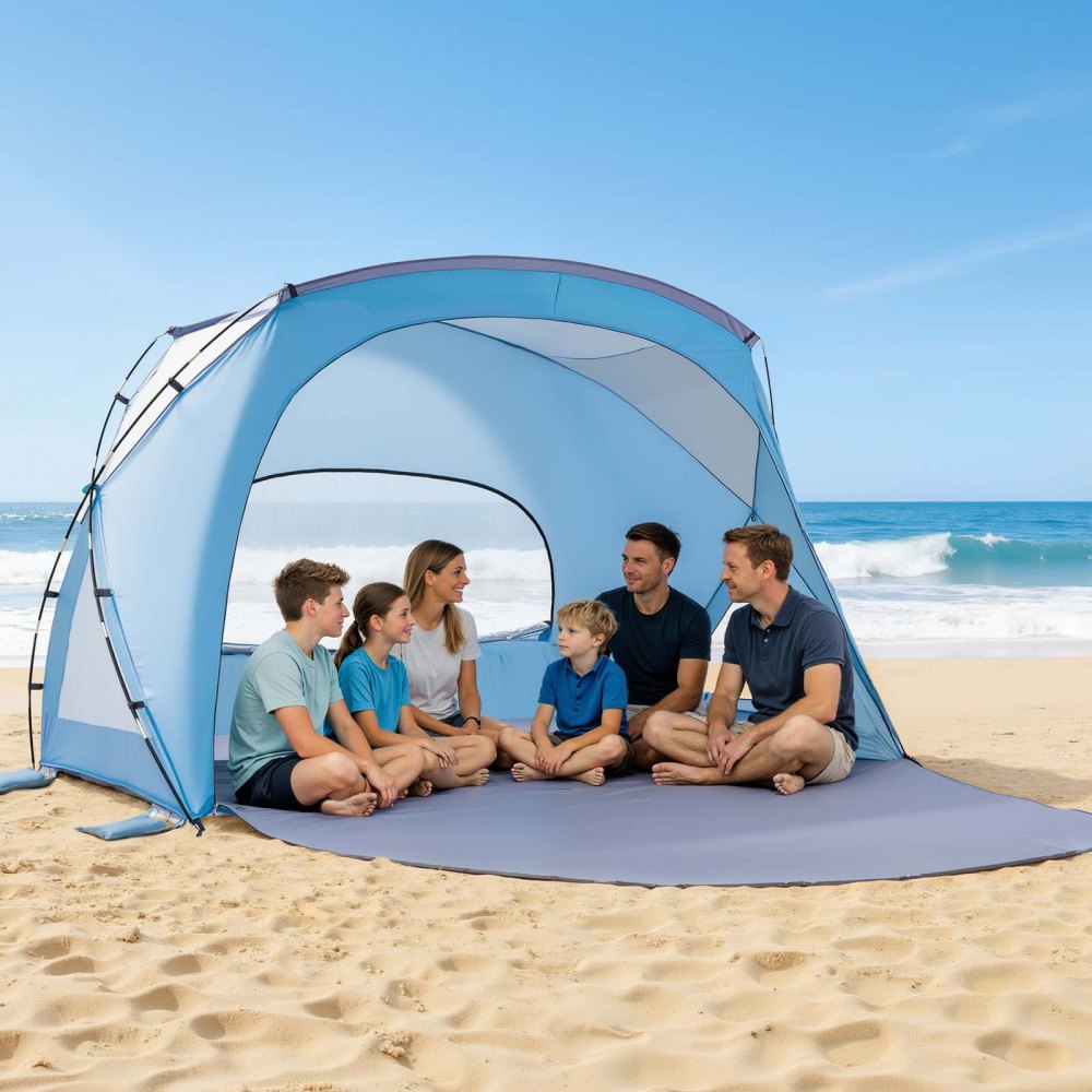 VEVOR Beach Tent Sun Shelter for 6 Person Upf 50 Protection Portable Sun Shade Canopy with Carrying Bag & Sand Pockets Lightweight and Easy Setup