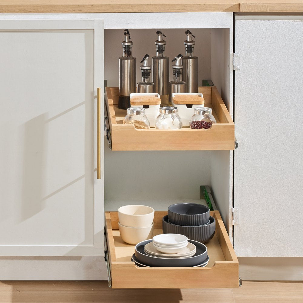 VEVOR Pull Out Cabinet Organizer, 14"W x 21"D Cabinet Drawer, Soft Close Slide out Shelf, Heavy-Duty Sliding Wood Drawer, Bottom and Side Assembly Base Cabinet Organization for Kitchen Pantry Bathroom