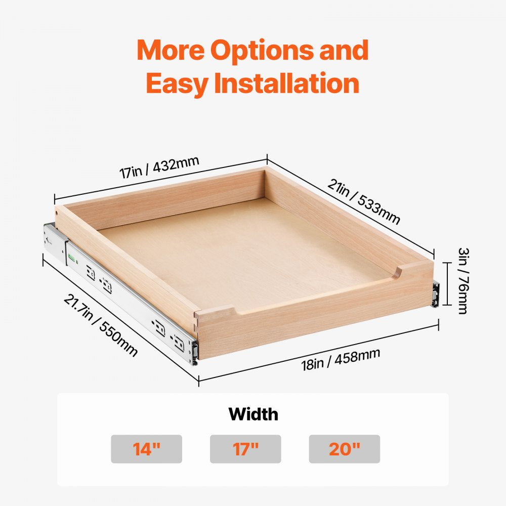 VEVOR Pull Out Cabinet Organizer, 17"W x 21"D Cabinet Drawer, Soft Close Slide out Shelf, Heavy-Duty Sliding Wood Drawer, Bottom and Side Assembly Base Cabinet Organization for Kitchen Pantry Bathroom