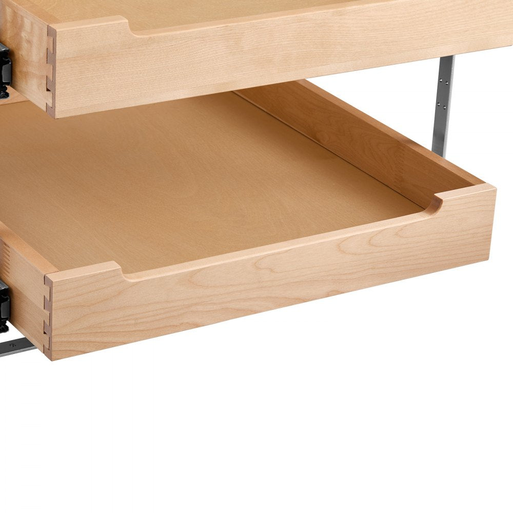VEVOR 2 Tier Pull Out Cabinet Organizer, 20"W x 21"D Cabinet Drawer, Soft Close Slide out Shelf, Heavy-Duty Sliding Wood Drawer, Adjustable Base Cabinet Organization for Kitchen Pantry Bathroom