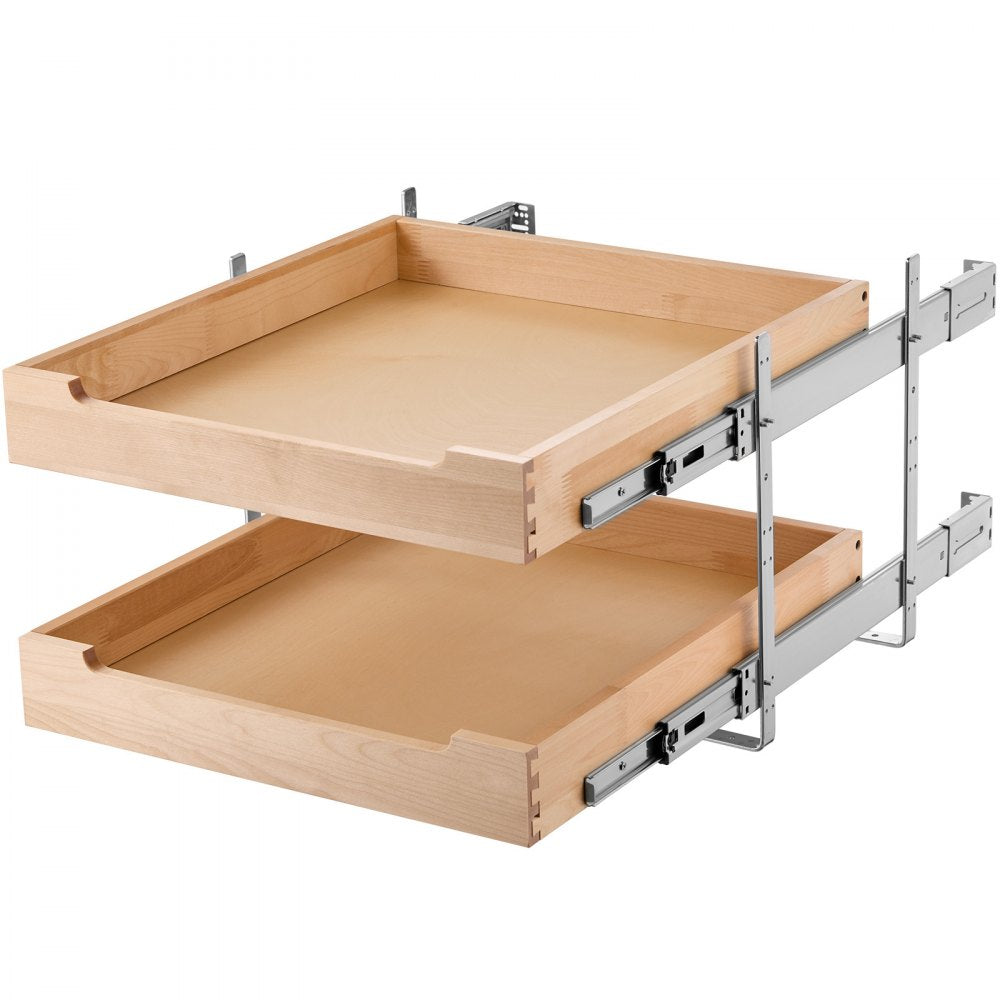 VEVOR 2 Tier Pull Out Cabinet Organizer, 20"W x 21"D Cabinet Drawer, Soft Close Slide out Shelf, Heavy-Duty Sliding Wood Drawer, Adjustable Base Cabinet Organization for Kitchen Pantry Bathroom