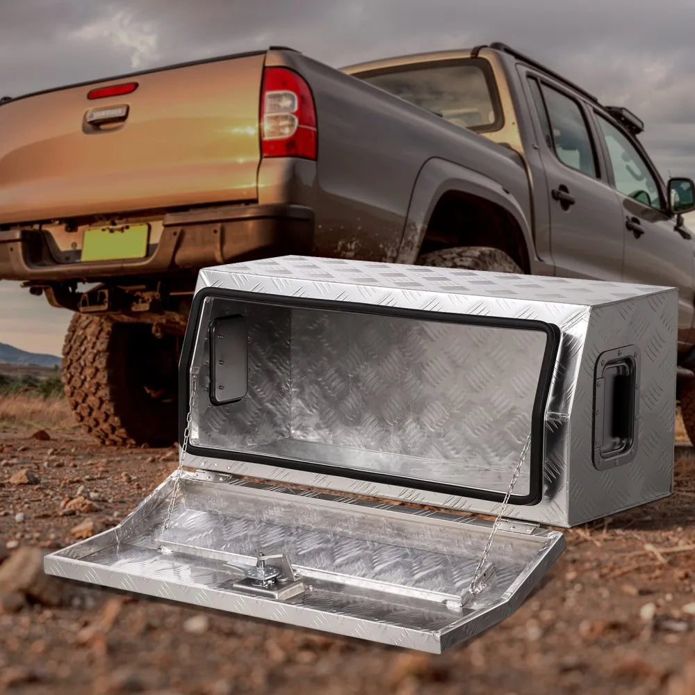 VEVOR Heavy Duty Aluminum Truck Bed Tool Box, Stripes Plated Tool Box with Side Handle and T-Lock Keys, Storage Toolbox Chest Organizer for Trailer, Pickup, Truck Bed, RV, 30"x13"x13", Silver
