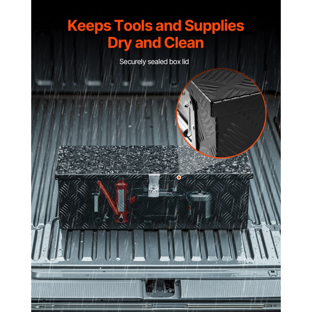 VEVOR Heavy Duty Aluminum Truck Bed Tool Box, Stripes Plated Tool Box with Side Handle and Lock Keys, Storage Toolbox Chest Organizer for Trailer, Pickup, Truck Bed, RV, 30"x13"x9.6", Black