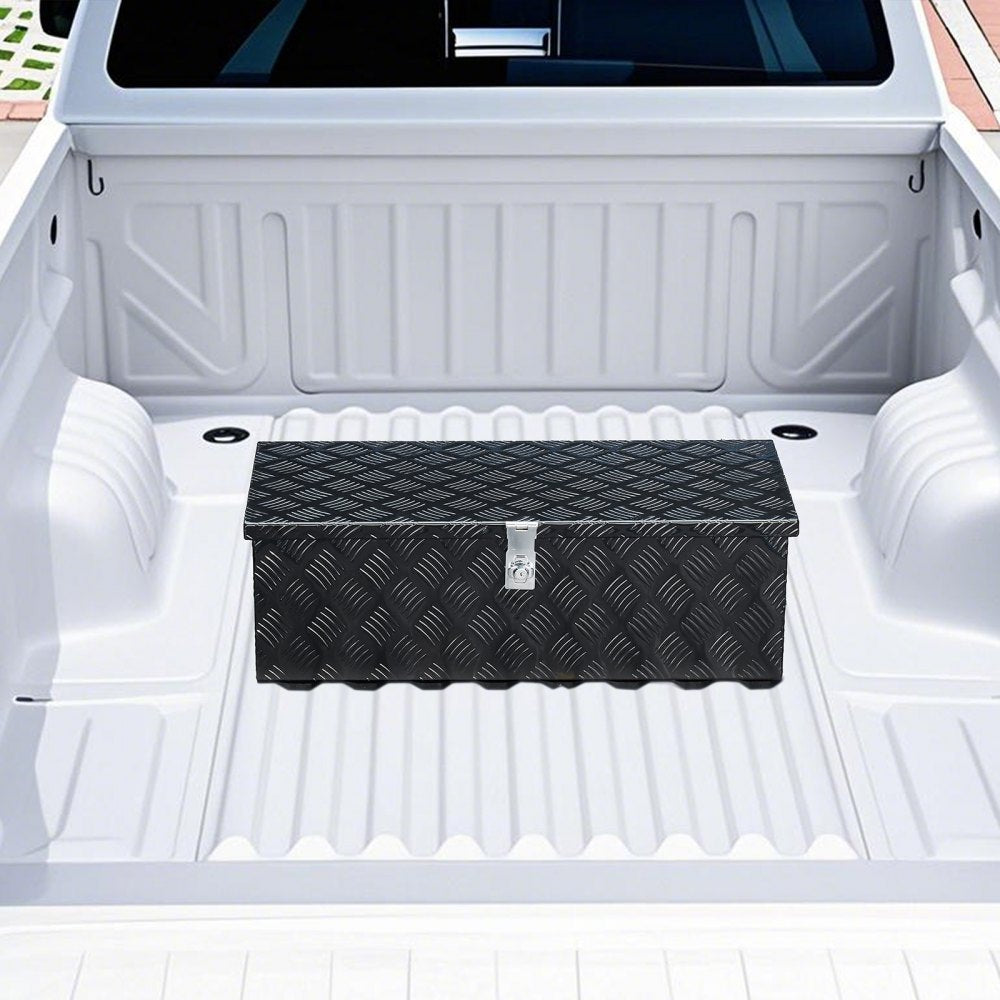 VEVOR Heavy Duty Aluminum Truck Bed Tool Box, Stripes Plated Tool Box with Side Handle and Lock Keys, Storage Toolbox Chest Organizer for Trailer, Pickup, Truck Bed, RV, 30"x13"x9.6", Black