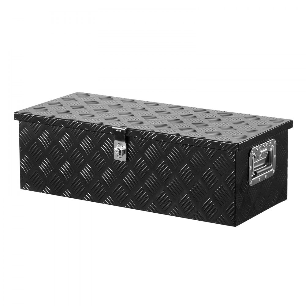 VEVOR Heavy Duty Aluminum Truck Bed Tool Box, Stripes Plated Tool Box with Side Handle and Lock Keys, Storage Toolbox Chest Organizer for Trailer, Pickup, Truck Bed, RV, 30"x13"x9.6", Black