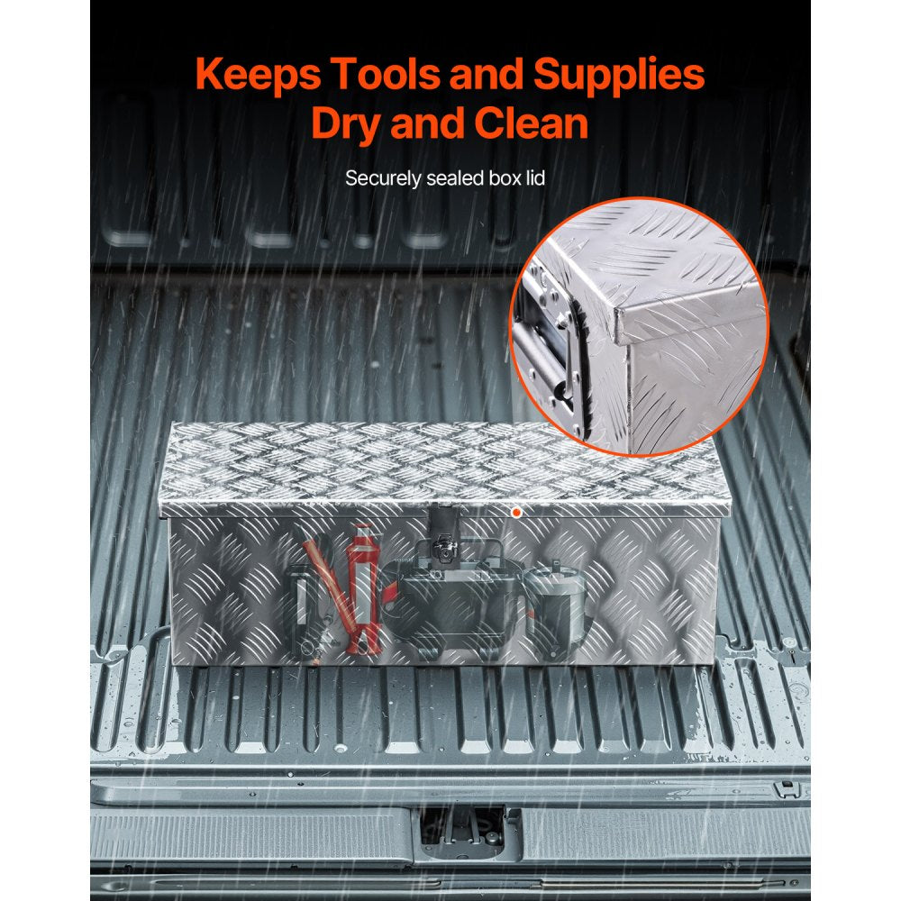 VEVOR Heavy Duty Aluminum Truck Bed Tool Box, Stripes Plated Tool Box with Side Handle and Lock Keys, Storage Toolbox Chest Organizer for Trailer, Pickup, Truck Bed, RV, 30"x13"x9.6", Silver