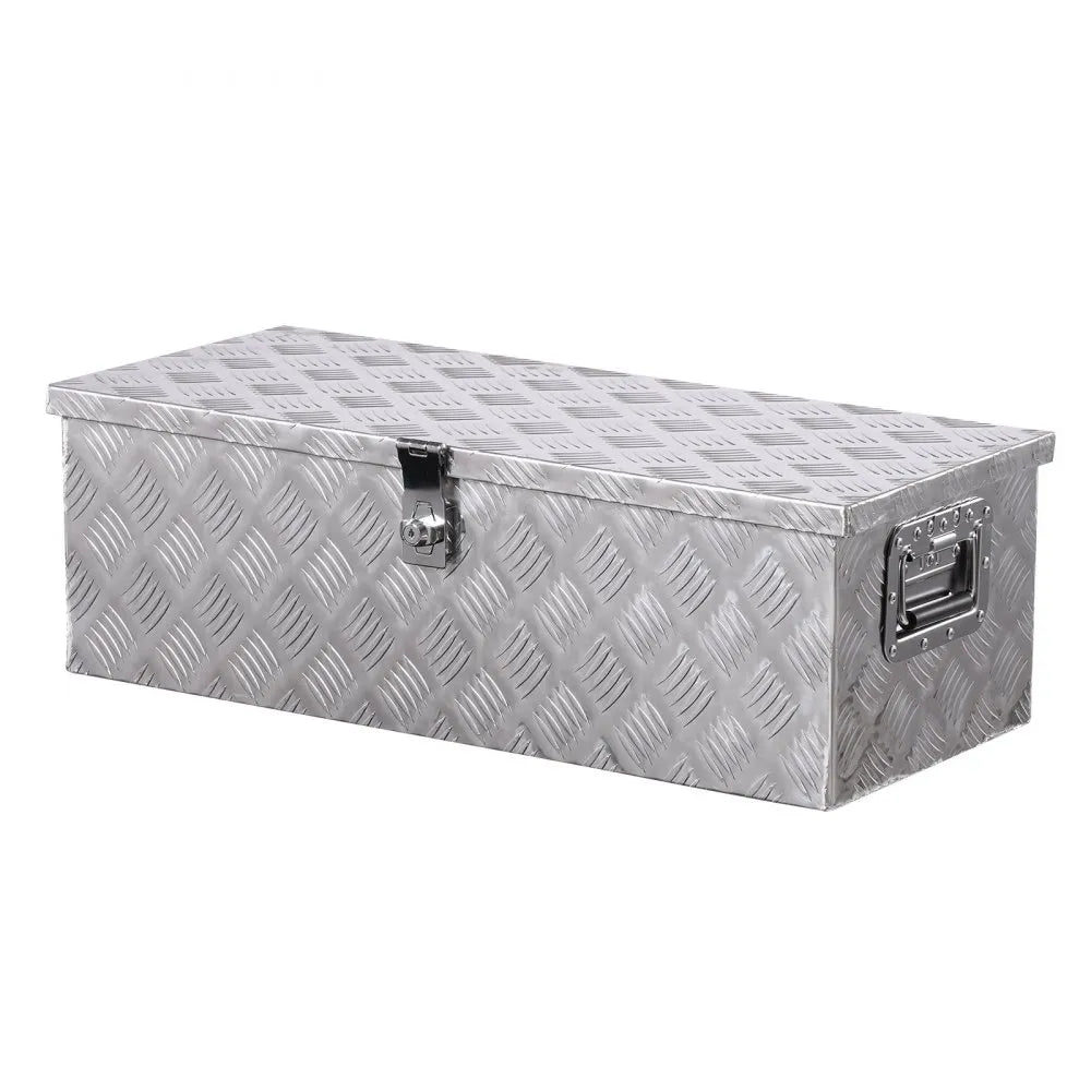 VEVOR Heavy Duty Aluminum Truck Bed Tool Box, Stripes Plated Tool Box with Side Handle and Lock Keys, Storage Toolbox Chest Organizer for Trailer, Pickup, Truck Bed, RV, 30"x13"x9.6", Silver