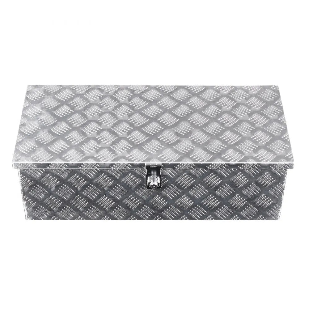 VEVOR Heavy Duty Aluminum Truck Bed Tool Box, Stripes Plated Tool Box with Side Handle and Lock Keys, Storage Toolbox Chest Organizer for Trailer, Pickup, Truck Bed, RV, 30"x13"x9.6", Silver