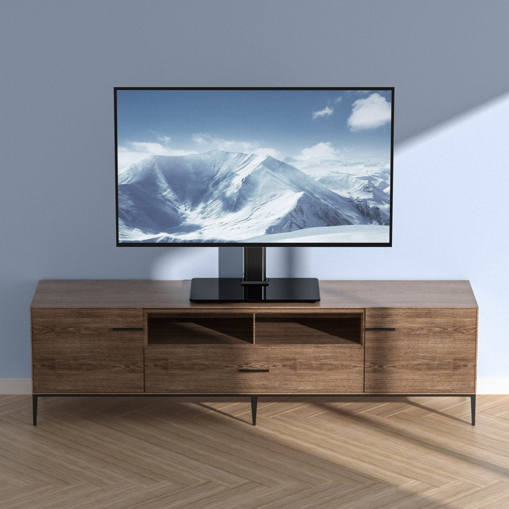 VEVOR TV Stand Mount, Swivel Universal TV Stand for 32 to 55 inch TVs, Height Adjustable Portable Floor TV Stand with Tempered Glass Base for Bedroom, Living Room