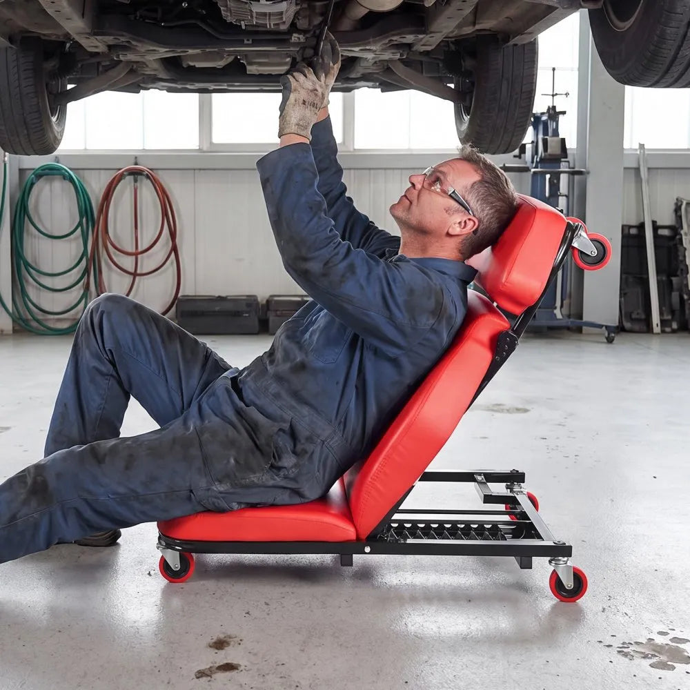 VEVOR 48.4 in 2-in-1 Mechanic Creeper, Adjustable Backrest Garage Creeper Seat, 570 lbs Under Car Rolling Chair with 6 Swivel Casters, Padded Headrest for Auto Repair