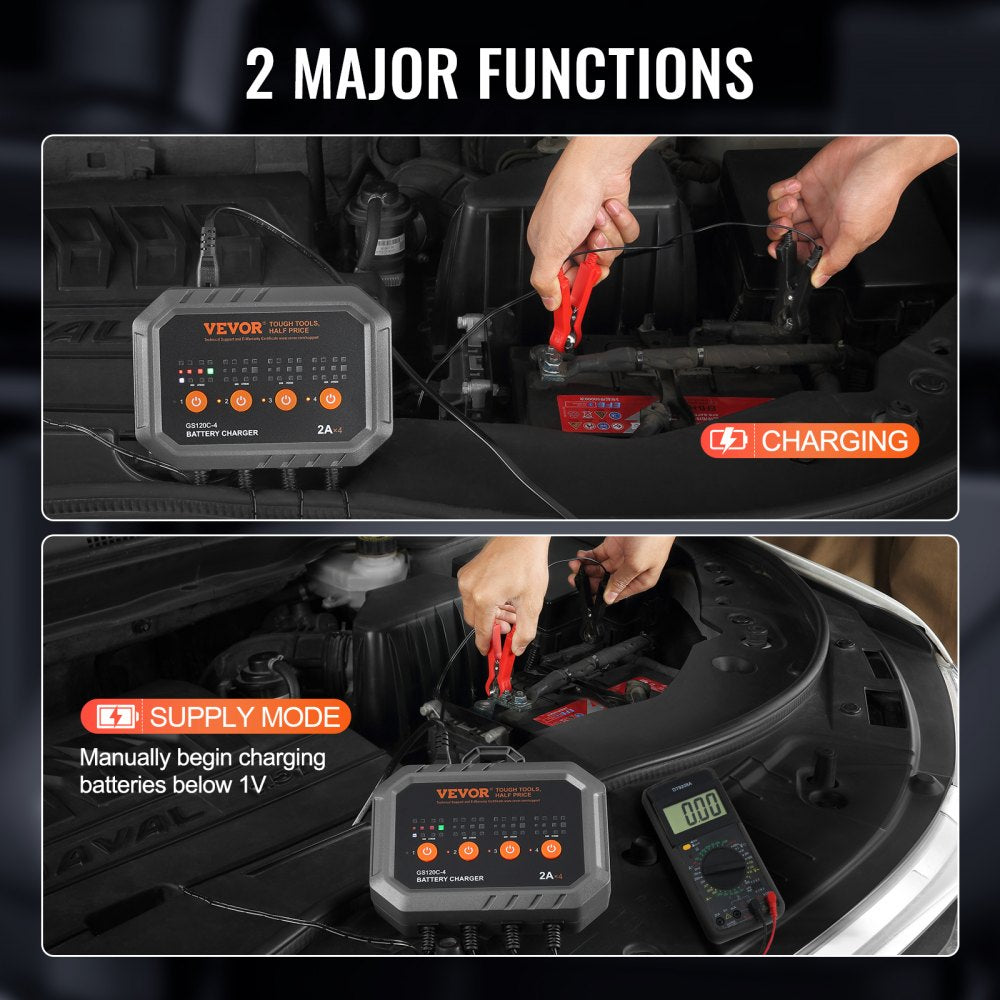 VEVOR Smart Battery Charger, 8-Amp, LiFePO4 Lead-Acid (AGM / Gel / SLA) Car Battery Charger, Fully-Automatic Charger Maintainer for Boat Motorcycle Lawn Mower Golf Cart Marine Deep Cycle