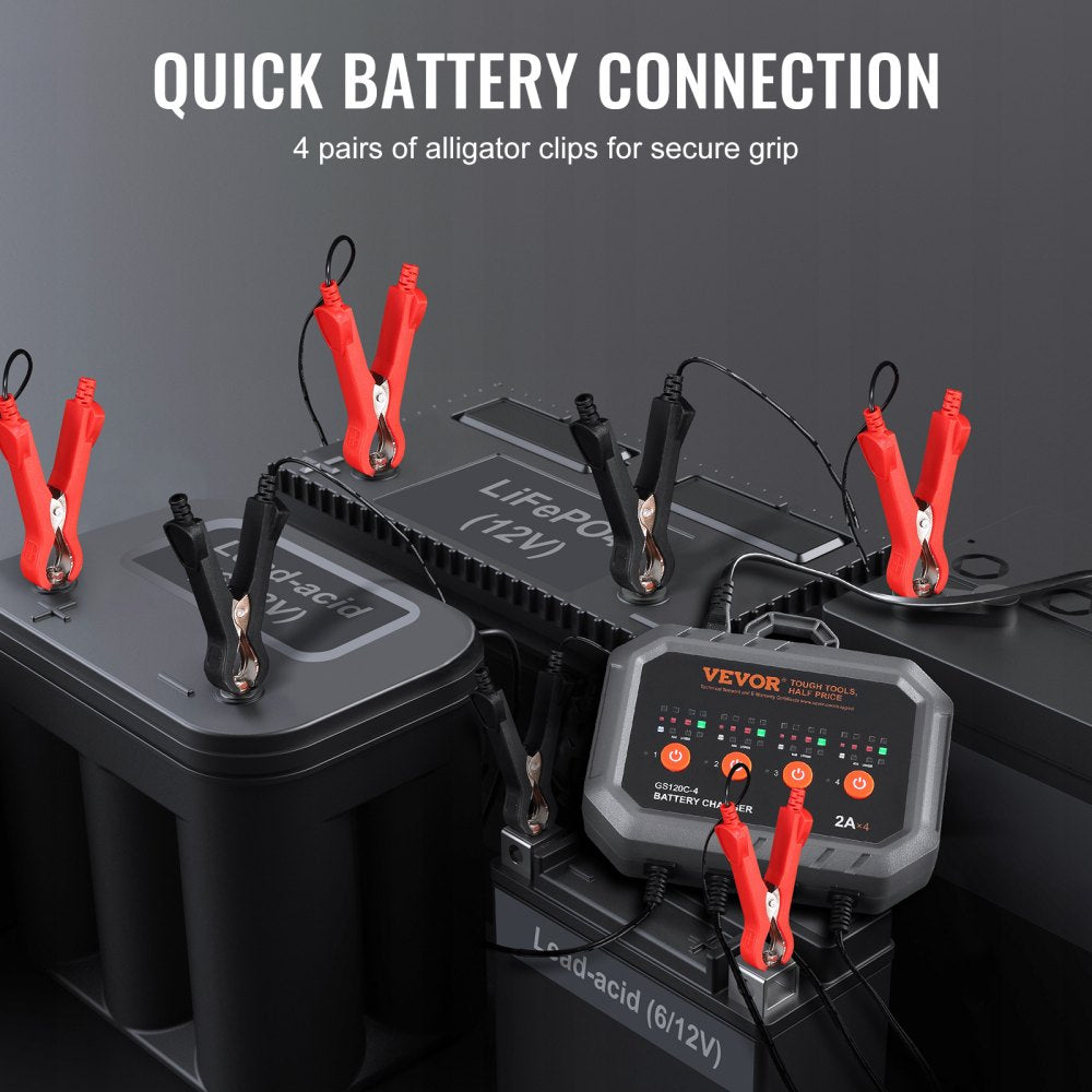 VEVOR Smart Battery Charger, 8-Amp, LiFePO4 Lead-Acid (AGM / Gel / SLA) Car Battery Charger, Fully-Automatic Charger Maintainer for Boat Motorcycle Lawn Mower Golf Cart Marine Deep Cycle