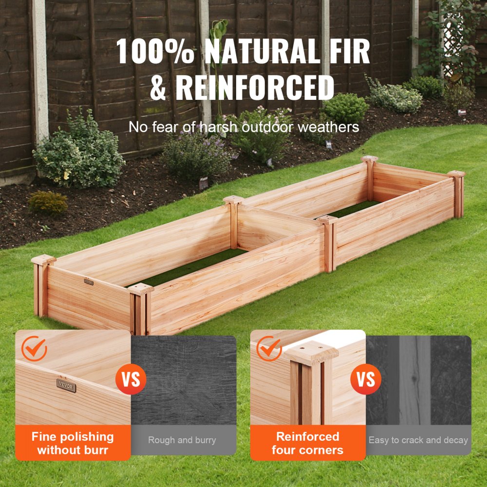 VEVOR Raised Garden Bed, 7.9 x 2 x 0.8 ft Wooden Planter Box, Outdoor Planting Boxes with Open Base, for Growing Flowers/Vegetables/Herbs in Backyard/Garden/Patio/Balcony, Burlywood