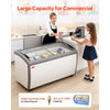 VEVOR Commercial Ice Cream Display Case, 16.3 Cu.ft Chest Freezer, -19 to 3℉ Temp Adjustable Mobile Top Deep Freezer with 5 Wire Baskets, 2 Sliding Glass Doors, Locking Casters & LED Strip Lighting