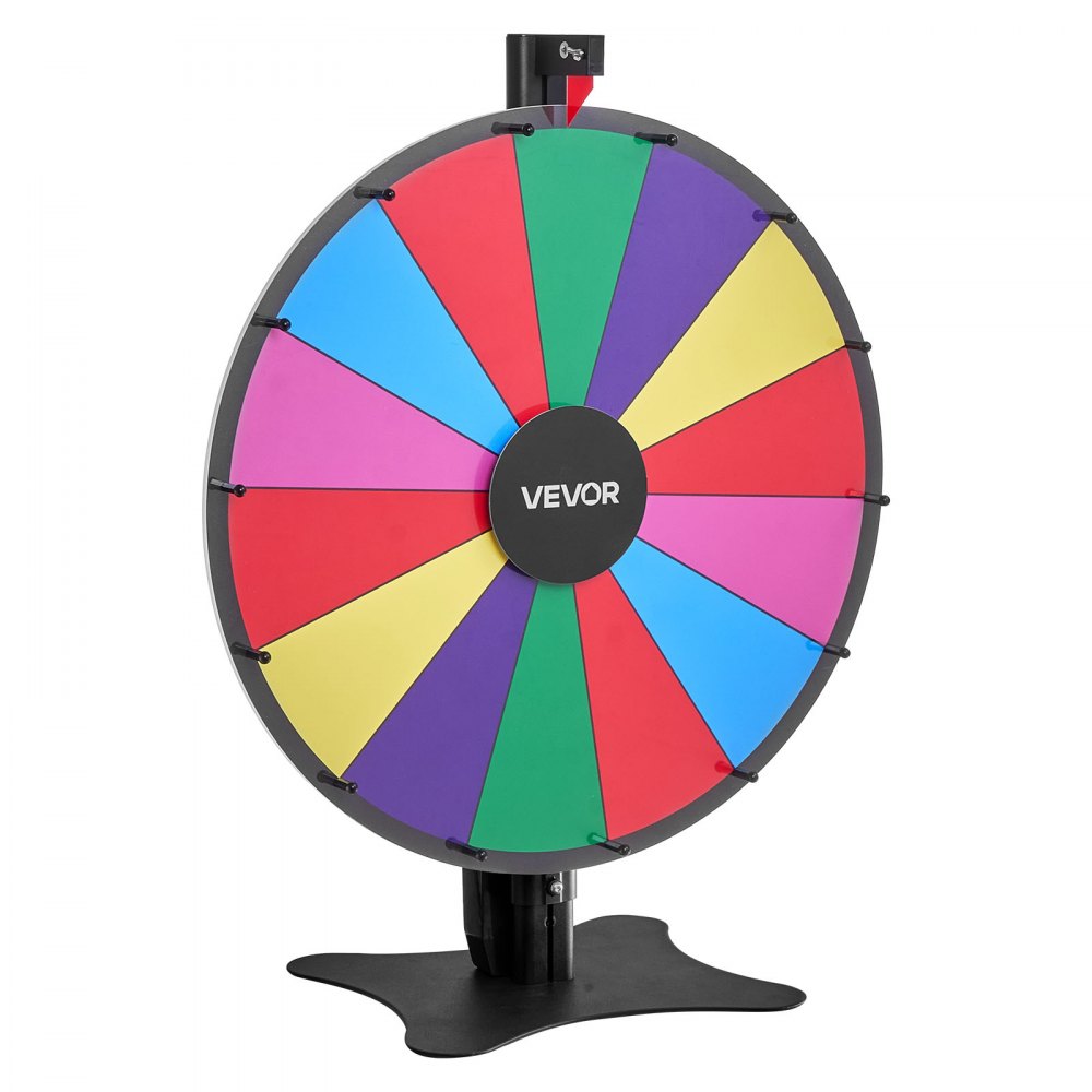 VEVOR 24 in Spinning Prize Wheel, 14 Slots Spinning Wheel with Stand, Adjustable Height Win Fortune Roulette with a Dry Erase and 2 Markers, 6 Colors, Easy Assembly, for Party Pub Trade Show Carnival