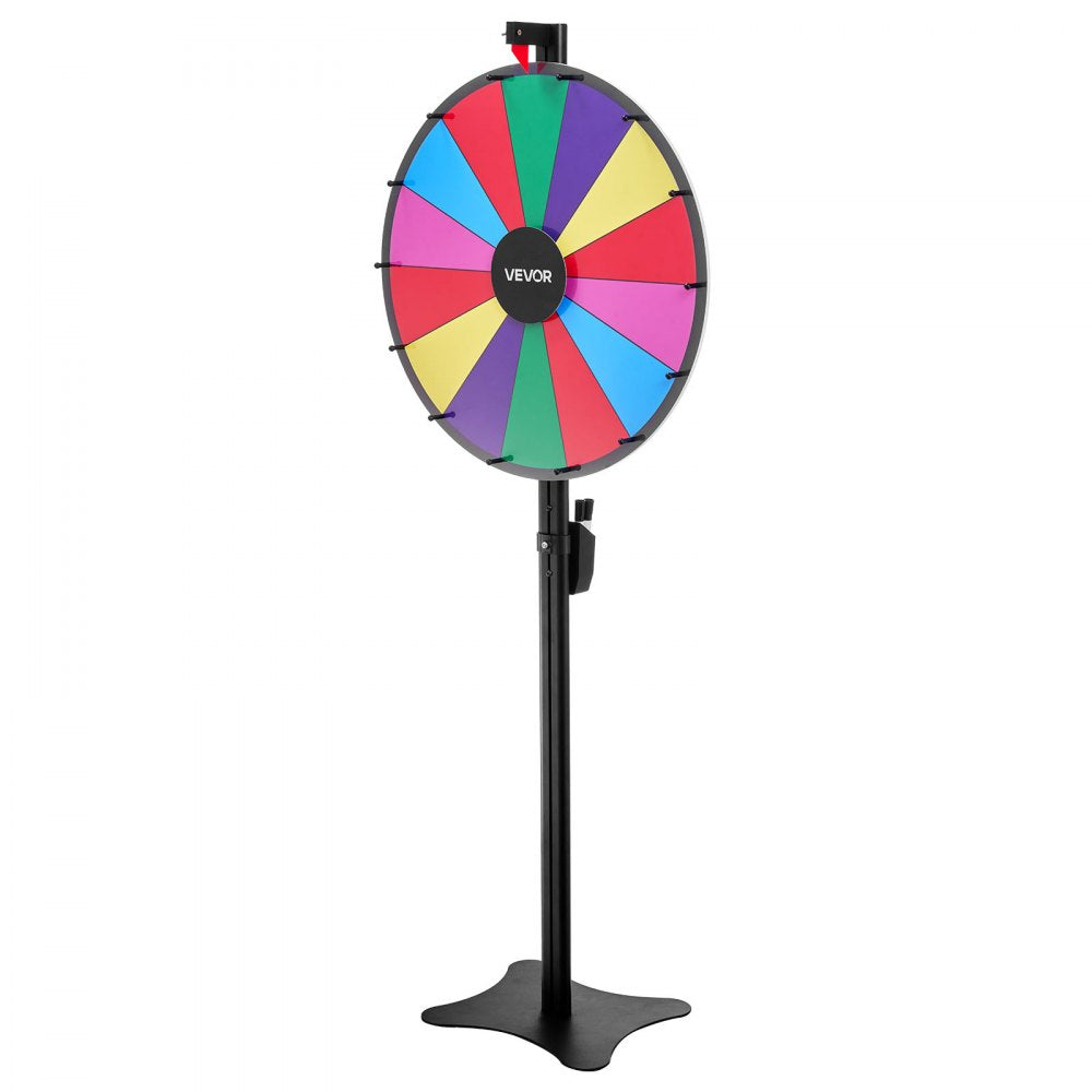 VEVOR 24 in Spinning Prize Wheel, 14 Slots Spinning Wheel with Stand, Adjustable Height Win Fortune Roulette with a Dry Erase and 2 Markers, 6 Colors, Easy Assembly, for Party Pub Trade Show Carnival