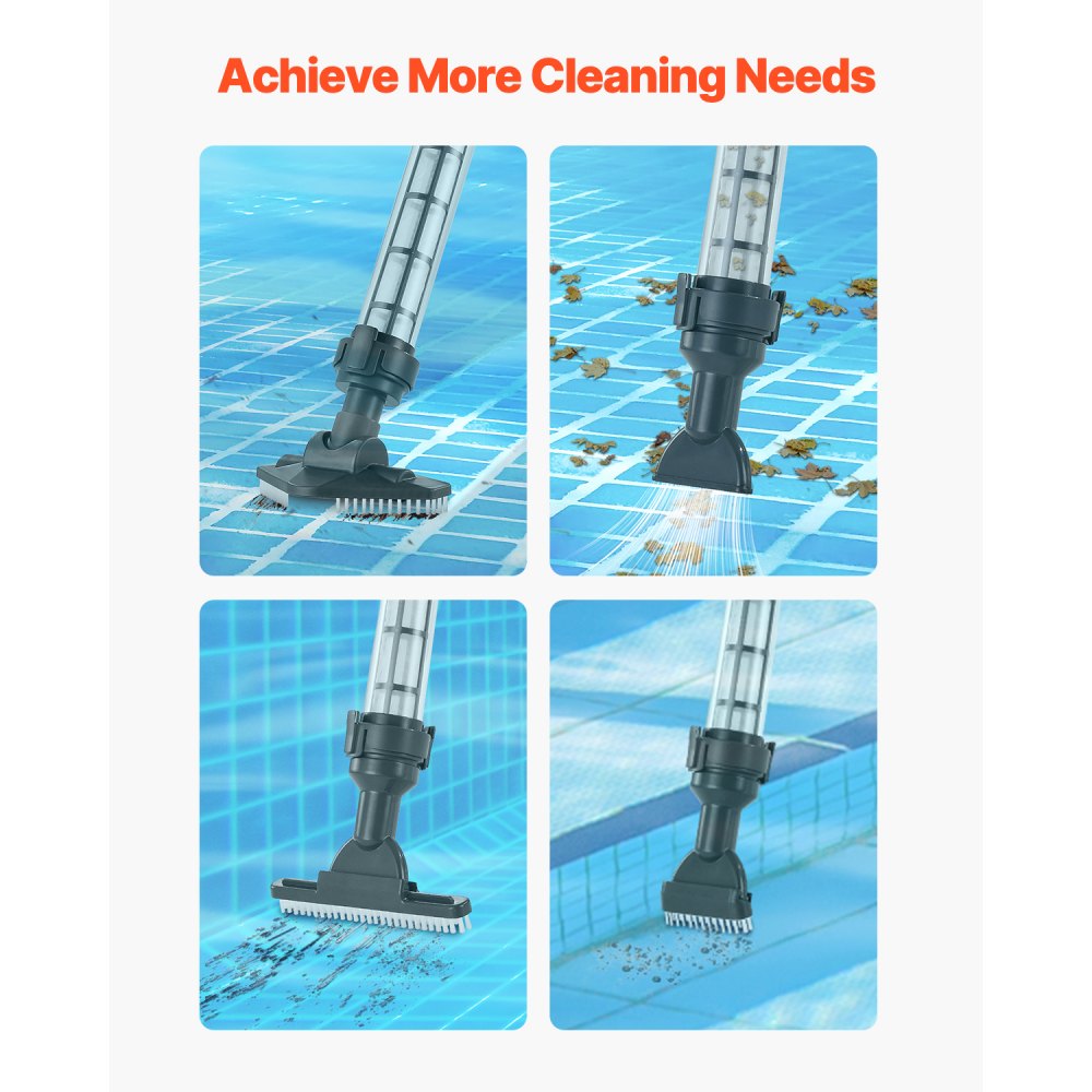 VEVOR Pool Vacuum, 8.5 GPM Handheld Cordless Hot Tub Vacuum with Extension Pole, for Deep Cleaning & Strong Suction, Rechargeable Pool Cleaner, Running up to 1Hour, for Above Ground/Inground Pool Spas