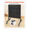 VEVOR Standing Pegboard Display, 23.6 x 63 in Pegboard Display Stand with Swivel Casters and 30 Hooks, Thickened Cold-Rolled Steel Peg Board Panel for Grocery, Retail Store and Jewelry Shop, Black
