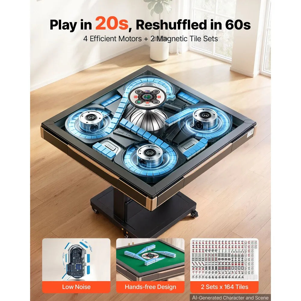 VEVOR Automatic Mahjong Table Roller Coaster Style 40 mm Folding Table&Base, Chinese/Filipino/American Mahjong, 2 Sets of 164 Tiles, 39 x 39 in, with 6 Wheels Hard Tabletop Cover Cup Holders, Wine Red