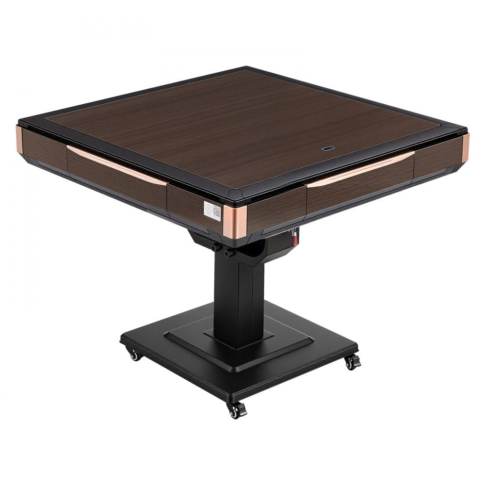 VEVOR Automatic Mahjong Table Roller Coaster Style 40 mm Folding Table, Chinese/Filipino/American Mahjong, 2 Sets of 164 Tiles, 39 x 39 in, with 4 Wheels, Hard Tabletop Cover, Cup Holders, Brown