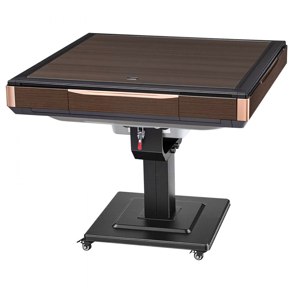 VEVOR Automatic Mahjong Table Roller Coaster Style 40 mm Folding Table, Chinese/Filipino/American Mahjong, 2 Sets of 164 Tiles, 39 x 39 in, with 4 Wheels, Hard Tabletop Cover, Cup Holders, Brown