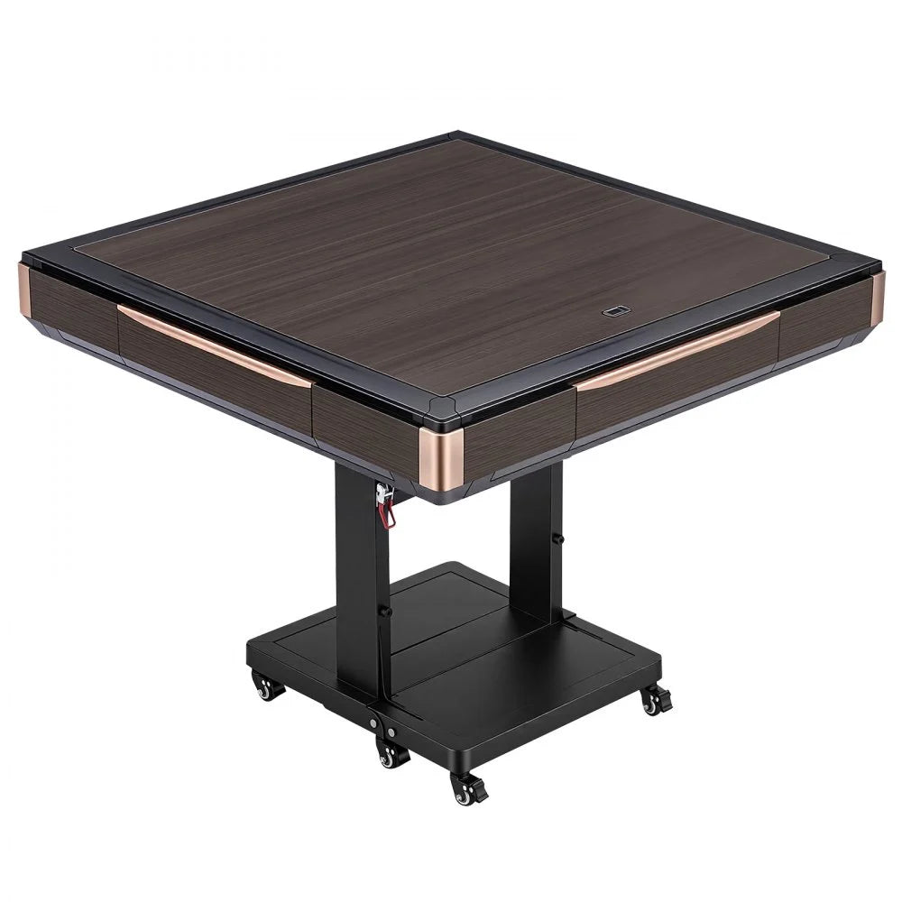 VEVOR Automatic Mahjong Table Roller Coaster Style 40 mm Folding Table&Base, Chinese/Filipino/American Mahjong, 2 Sets of 164 Tiles, 39 x 39 in, with 6 Wheels, Hard Tabletop Cover, Cup Holders, Brown