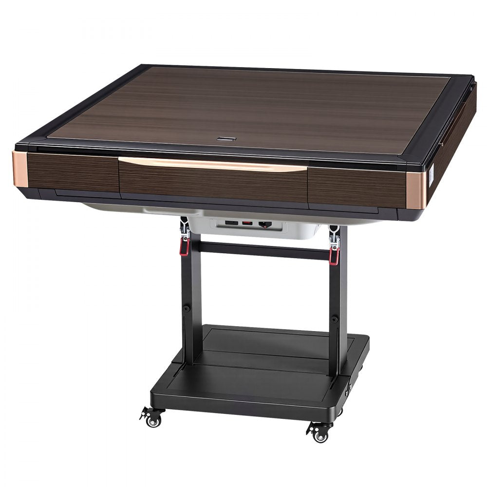 VEVOR Automatic Mahjong Table Roller Coaster Style 40 mm Folding Table&Base, Chinese/Filipino/American Mahjong, 2 Sets of 164 Tiles, 39 x 39 in, with 6 Wheels, Hard Tabletop Cover, Cup Holders, Brown