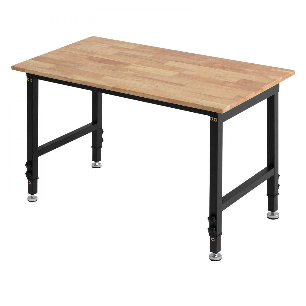 VEVOR Adjustable Workbench, 1500 lbs Capacity, 48 x 24 Inch Oak Wood Top Workbench with 26.3-40.2 Inch Height Adjustment, Heavy-Duty Hardwood Worktable for Garage, Workshop, Home, Office, Commercial